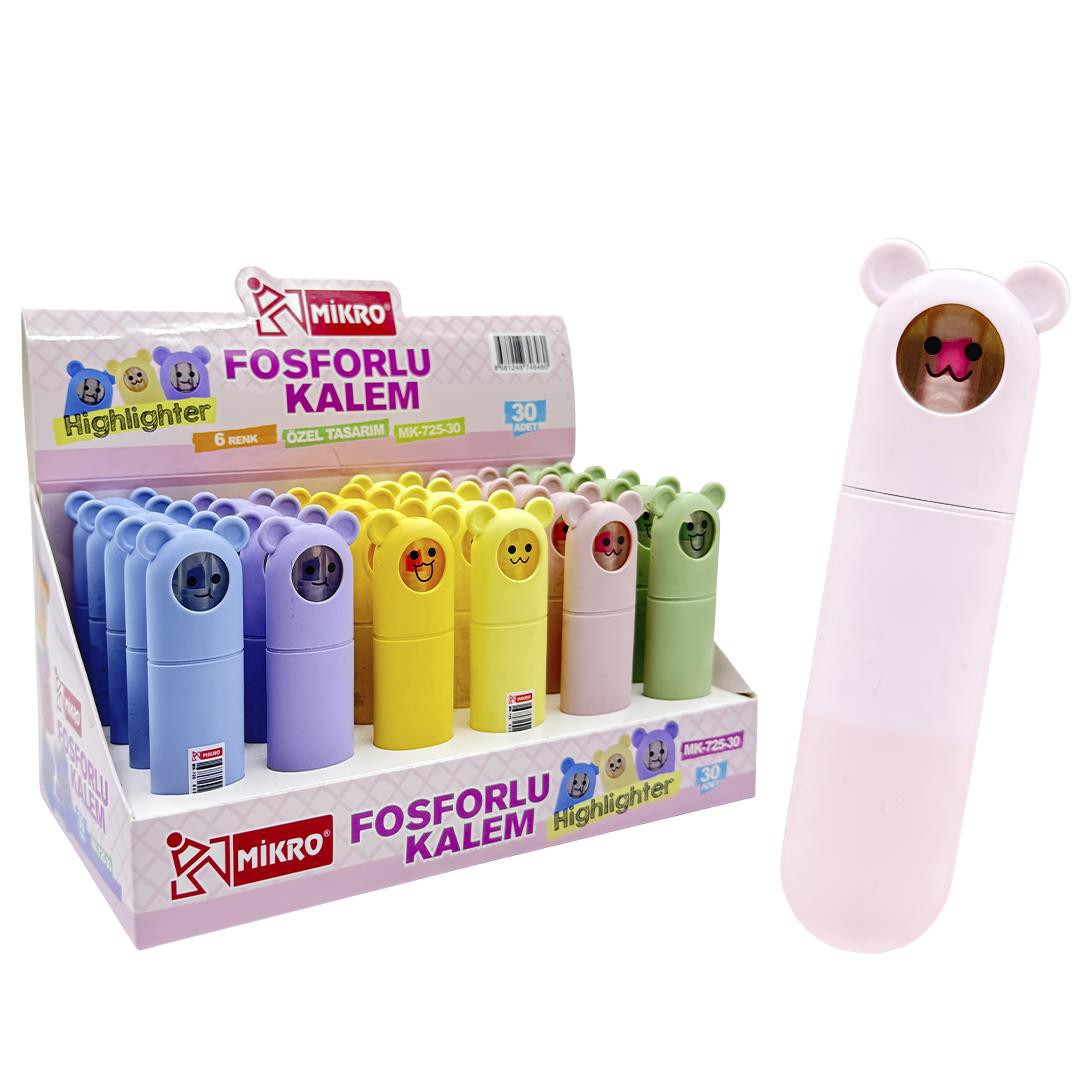 MK-725-30 MİKRO HIGHLIGHTER RENKLİ FOSFORLU KALEM 30'LU