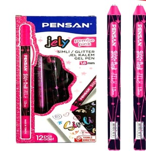 PENSAN 2800 PEMBE JELY GLİTTER SİMLİ JEL KALEM 12'Lİ *50