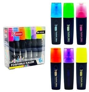 MİKRO MK-605-6 LI  NEON RENK FOSFORLU KALEM
