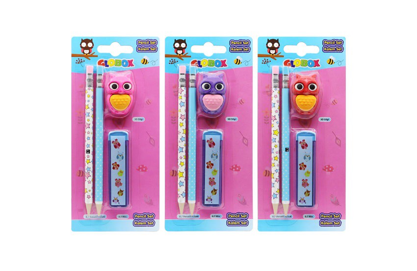 GLOBOX 2563 VERSATİL  KALEM  MIN VE 3D SİLGİ SET 12'Lİ*12