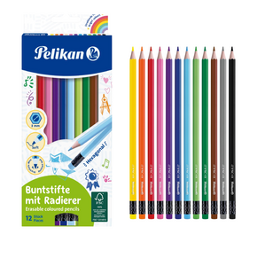 PELİKAN 12 RENK  SİLGİLİ KURU BOYA 10'LU PKT.