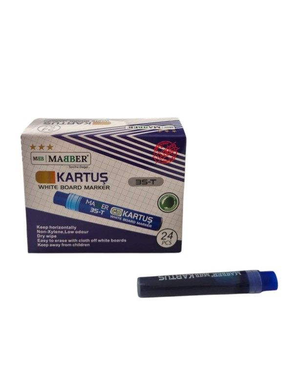 MABER 35-T MAVİ BEYAZ TAHTA KALEM KARTUŞU 24'LÜ