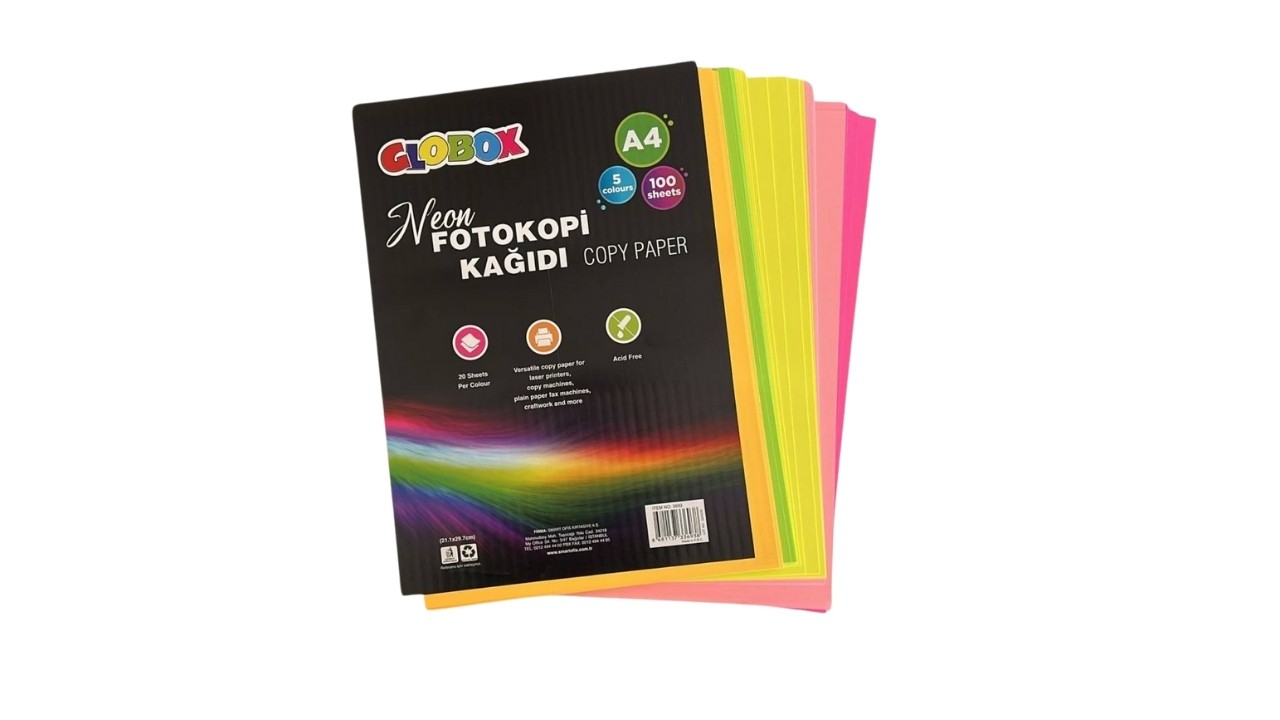 GLOBOX 3693 A4  FOTOKOPİ KAĞIDI NEON 100'LÜ *24