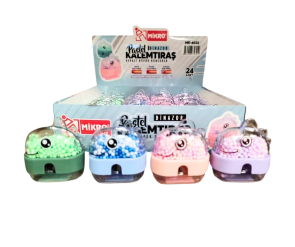 MİKRO MK-4025 KALEMTRAŞ 24'LÜ DİNAZOR RENKLİ KÖPÜK BONCUKLU*24