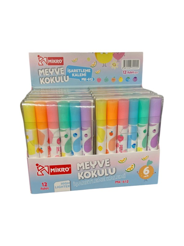 MİKRO MK-612 6 RENK MEYVE KOKULU İŞARETLEME KALEMİ 12'Lİ
