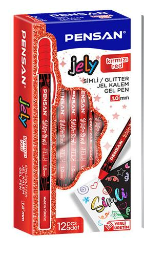 PENSAN 2800 KIRMIZI JELY GLİTTER SİMLİ JEL KALEM 12'Lİ *50