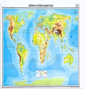ODAK DÜNYA HARİTASI FİZİKİ-SİYASİ 50X70 5'Lİ