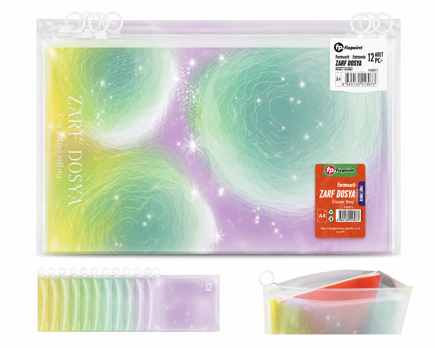 FİXPOİNT P-3103 FERMUARLI ZARF DOSYA PASTEL 12'Lİ