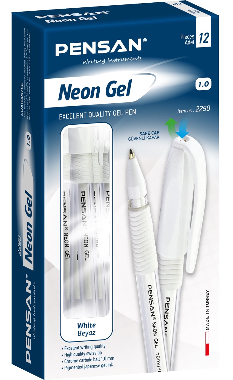 PENSAN 2290 NEON JEL KALEM 1.0MM BEYAZ 12'Lİ *50