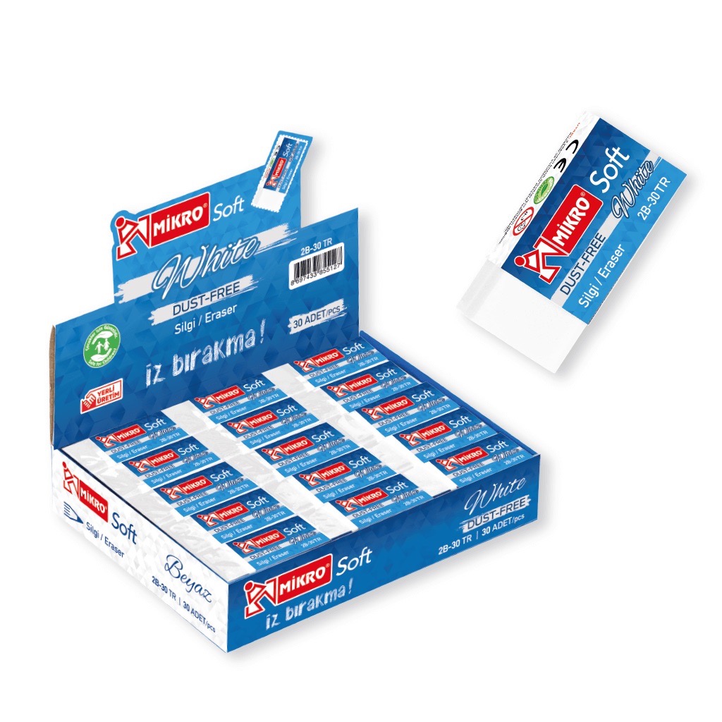 MİKRO 2B-30TR (BEYAZ) SOFT SİLGİ 30'lu*50