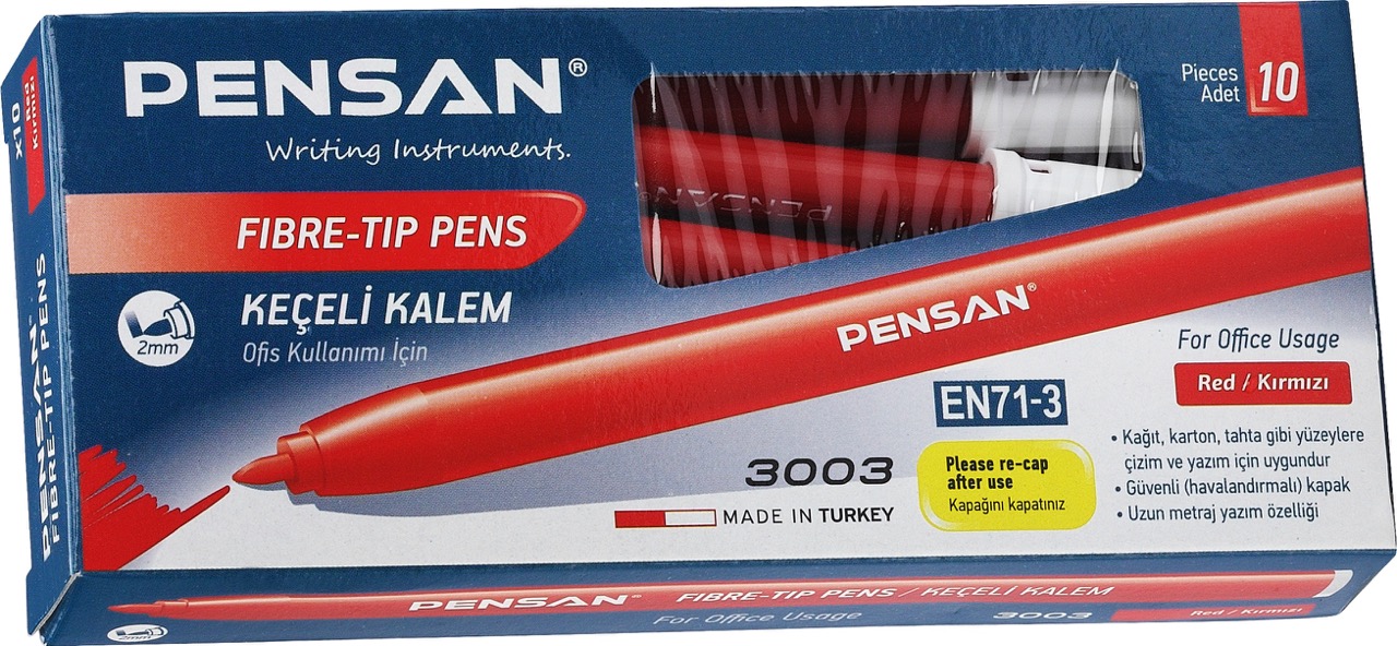 PENSAN 3003 OFİS TİPİ KEÇELİ KALEM KIRMIZI 10'LU *120