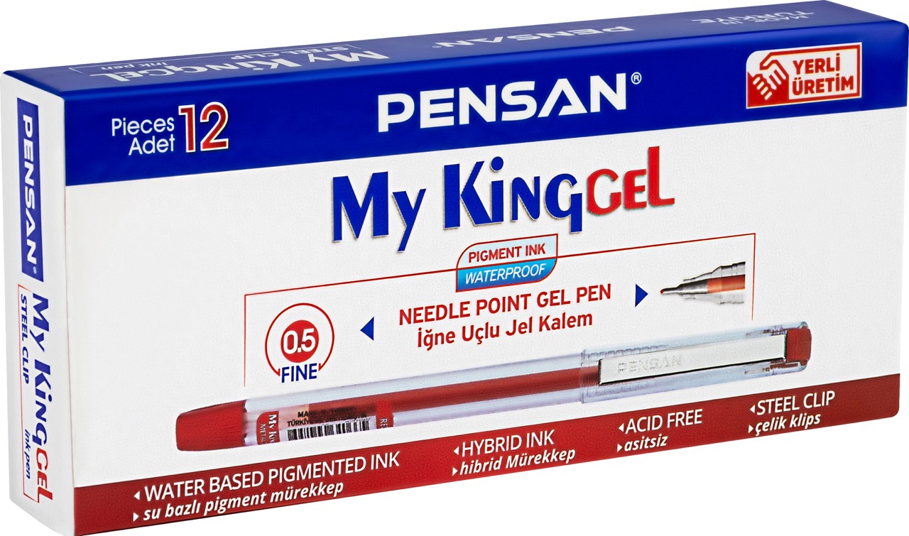 PENSAN 6405 MY-KİNG JEL KALEM METAL KLİPS KIRMIZI 12Lİ *144