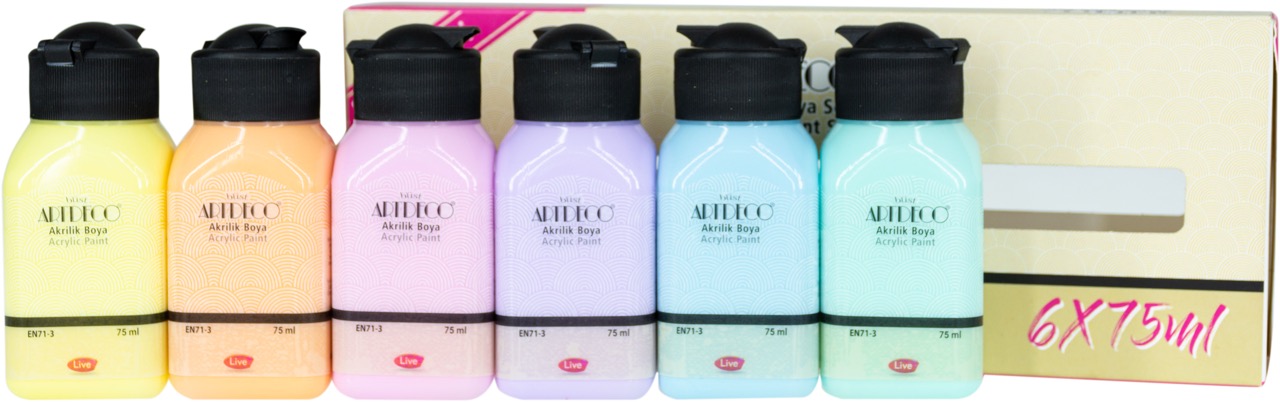 ARTDECO AS2 AKRİLİK BOYA 6*75ML PASTEL*30 >