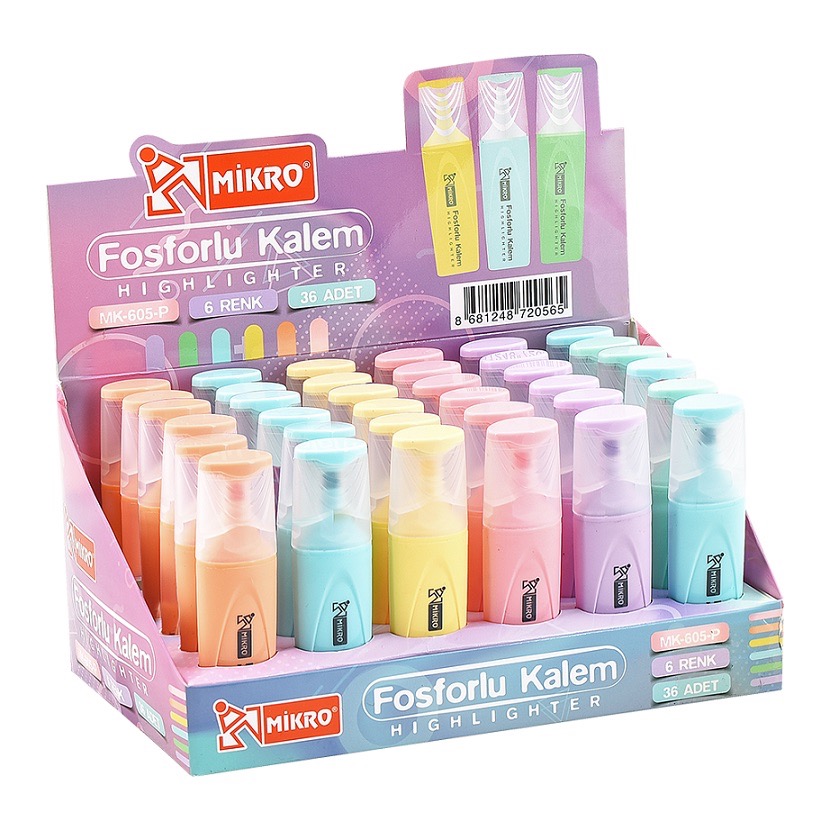 MİKRO MK-605-P PASTEL RENKLİ FOSFORLU KALEM 36'LI *16