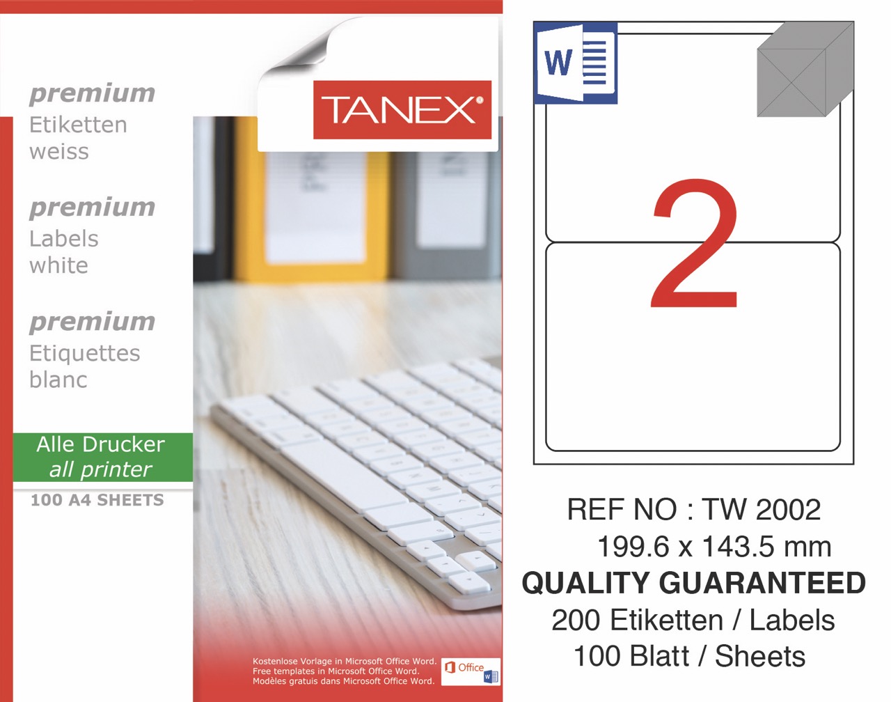 TANEX TW-2002 LAZER ETİKET 199,6X143,5MM 100'LÜ *20