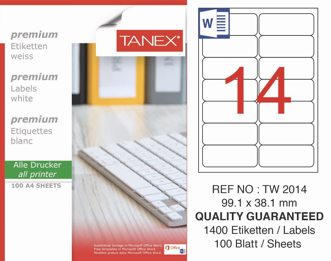 TANEX TW-2014 LAZER ETİKET 99,1X38,1MM 100'LÜ *20