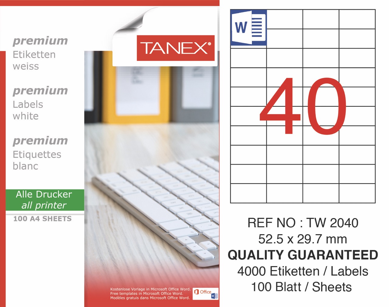 TANEX TW-2040 LAZER ETİKET 52,5*29,7MM 100'LÜ *20