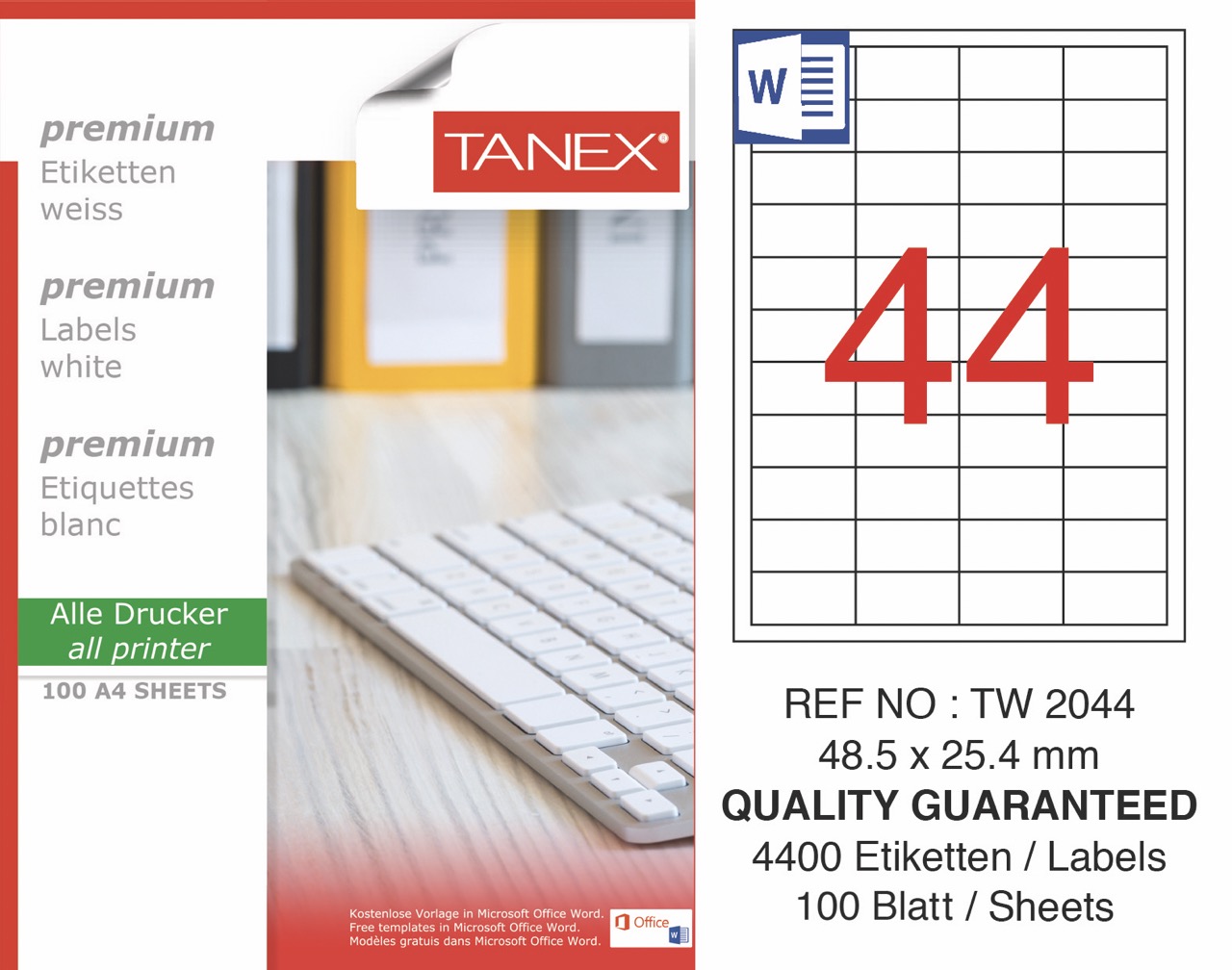 TANEX TW-2044 LAZER ETİKET 48,5*25,4MM 100'LÜ *20