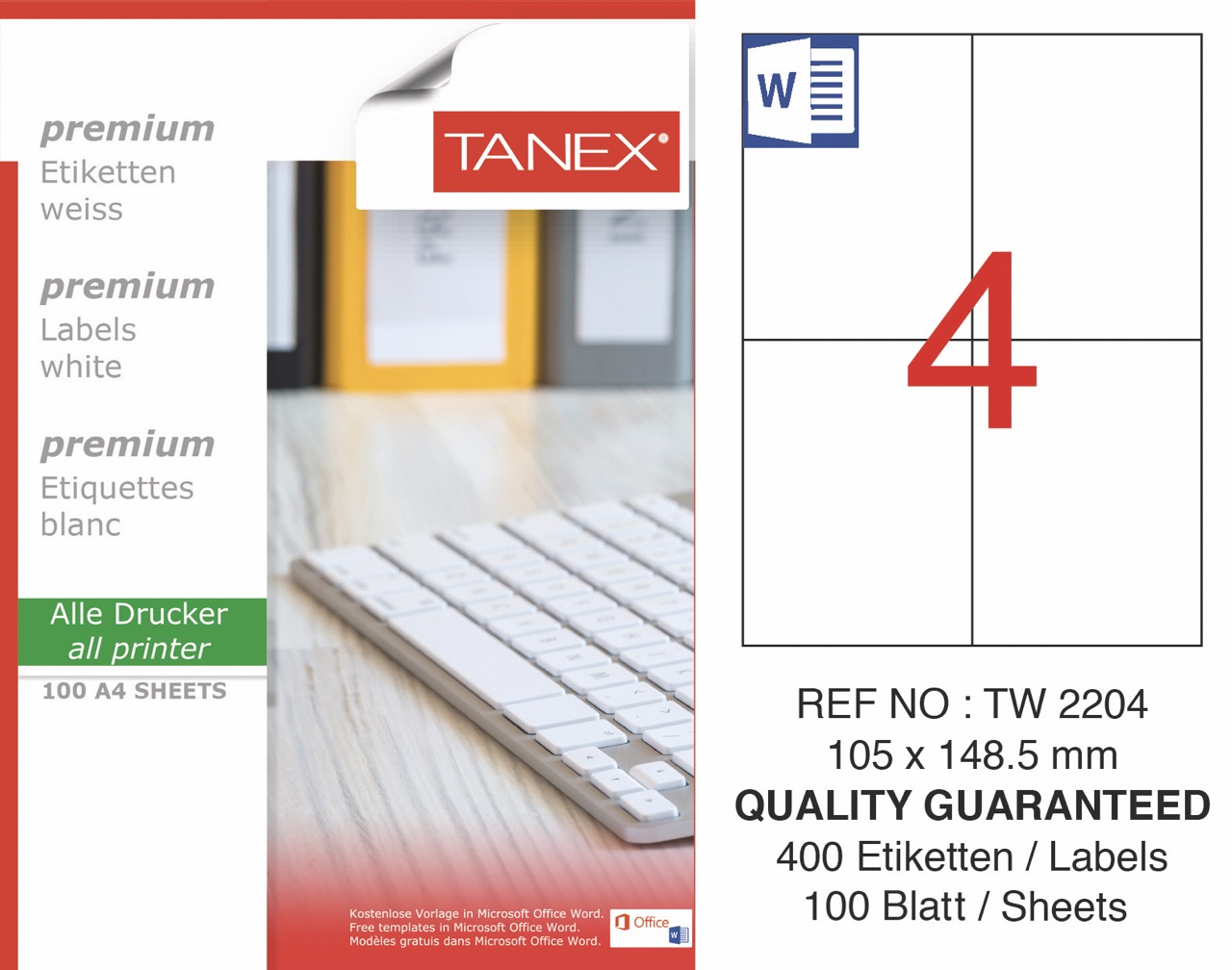 TANEX TW-2204 LAZER ETİKET 105*148,5 100'LÜ *20