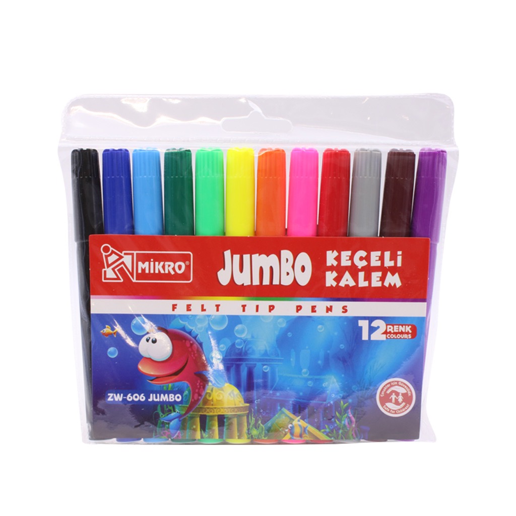 MİKRO ZW-606 JUMBO KEÇELİ KALEM 12RENK 12'Lİ *12